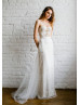 Sweetheart Neck Gold Lace Tulle Wedding Dress